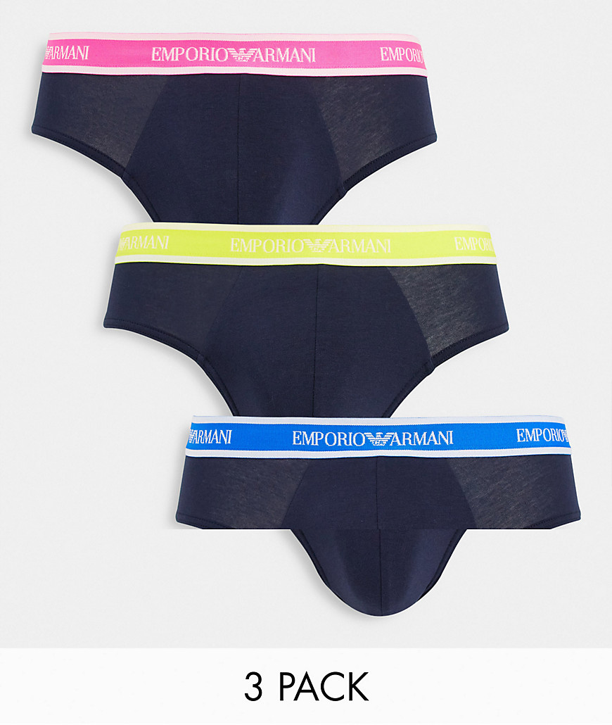 Emporio Armani 3 Pack Briefs With Colored Waistband In Black