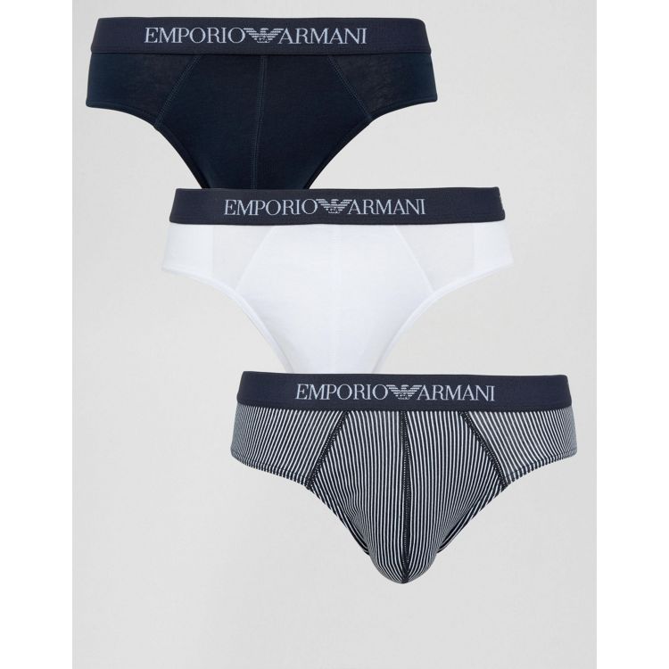 Emporio Armani 3 Pack Briefs With Stripe In Navy | ASOS