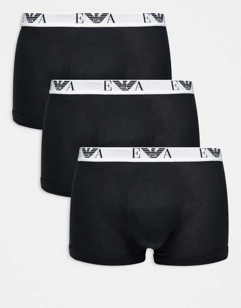 Emporio Armani 3 pack contrast logo trunks in black - view 1