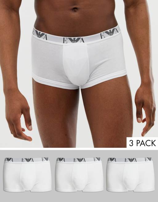 Emporio Armani 3 pack EVA logo trunks in white ASOS