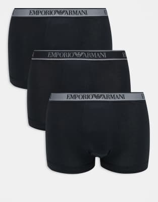 Emporio Armani Emporio Armani 3-pack large logo trunks in black with grey
