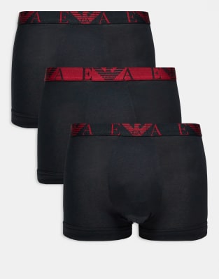 Emporio Armani Emporio Armani 3-pack large logo trunks in black with red