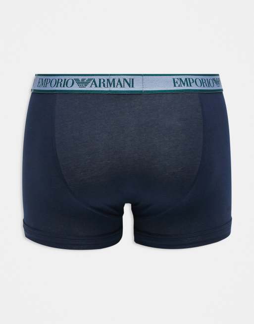 Emporio Armani 3-pack large logo trunks in blue multi, 2 of 3