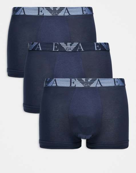 Emporio Armani 3-pack large logo trunks in navy - view 1