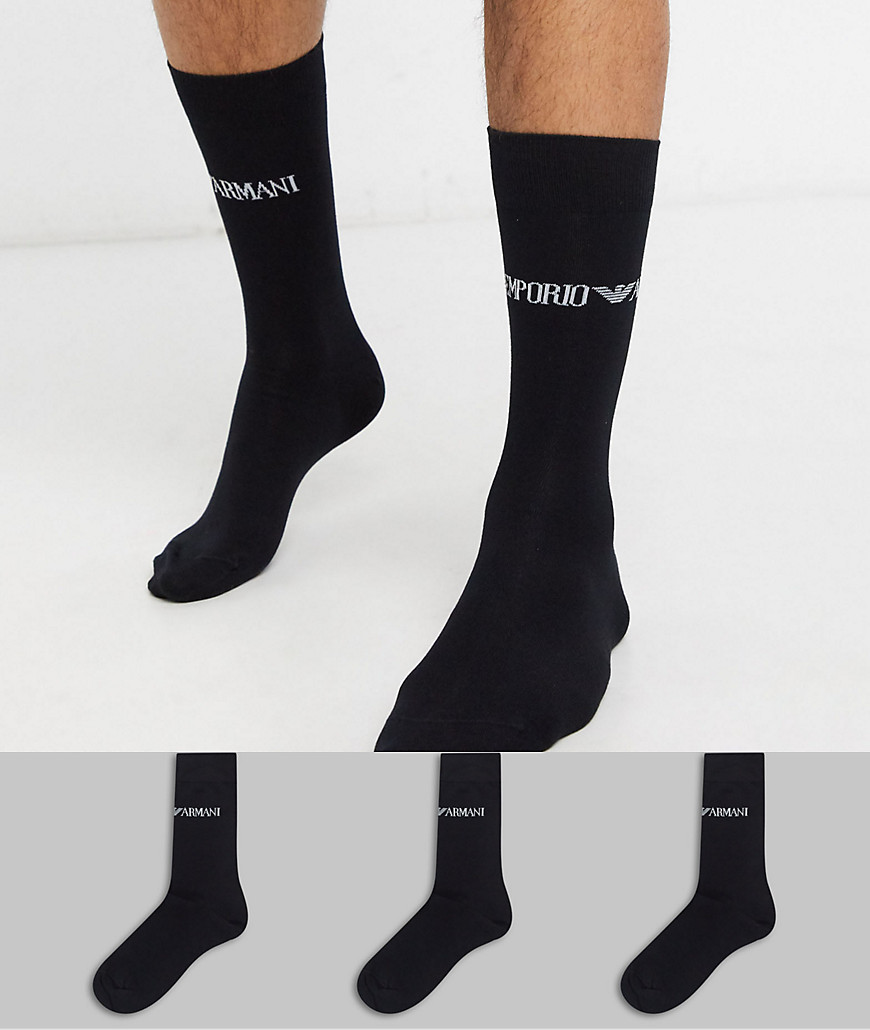 Emporio Armani 3 pack logo socks in black