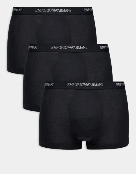 Emporio Armani 3 pack logo trunks in all black - view 1
