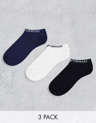 Emporio Armani 3 pack trainer socks in white/black/blue