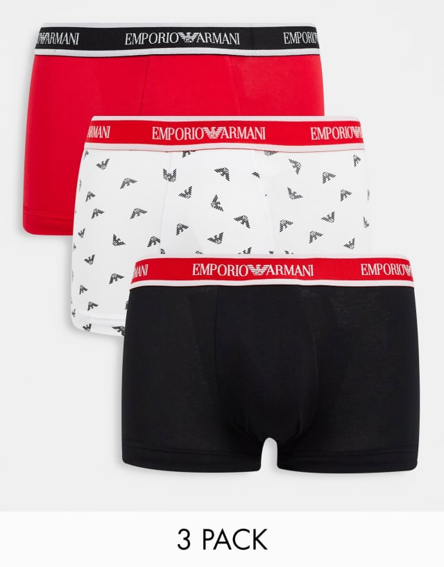 Emporio Armani 3 pack trunk in black/white/red