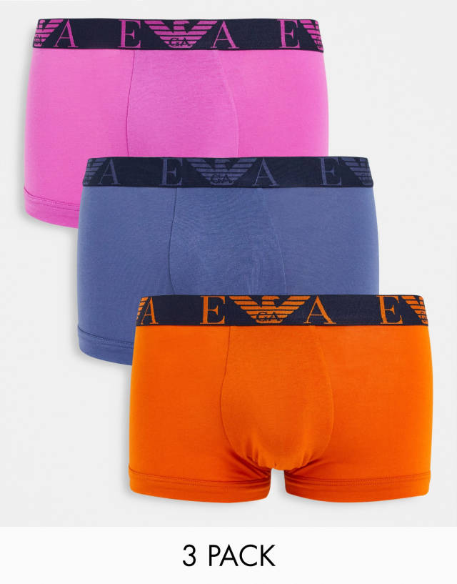 Emporio Armani 3 pack trunk in pink/gray/orange