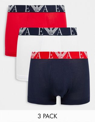 Emporio Armani 3 pack trunk in white/red/navy