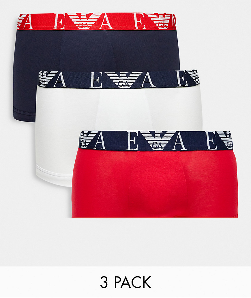 emporio armani 3 pack trunk in white/red/navy-multi