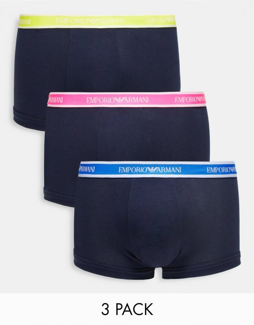 Emporio Armani 3 pack trunk woth color waistband in black