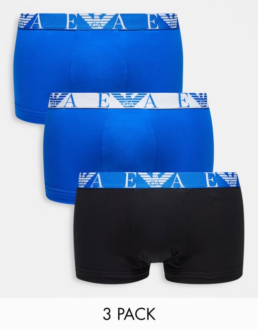 Emporio Armani 3 pack trunks in black/blue
