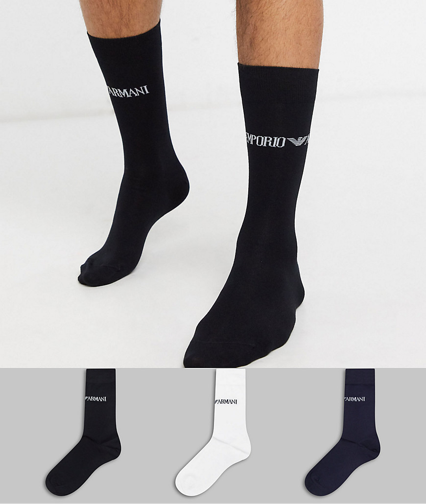 Emporio Armani - 3-pak sokker i sort/hvid/marineblå med logo-Multifarvet
