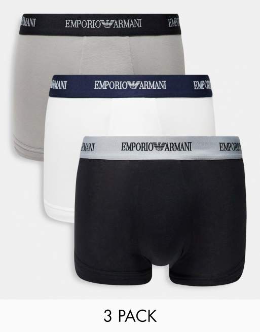 Emporio Armani – 3er Packung Unterhosen mit Logo in Weiß/Schwarz/Grau