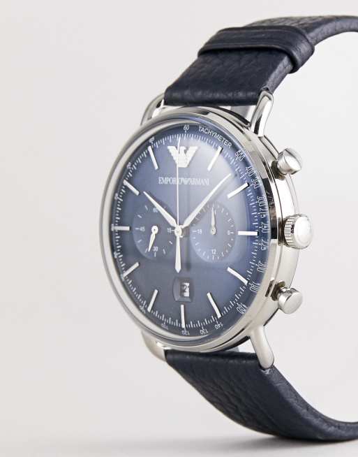 Emporio 43mm Chronograph Armani Watch | Leather In AR11105 Navy ASOS