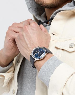 Chronograph Leather Watch In Navy 43mm 