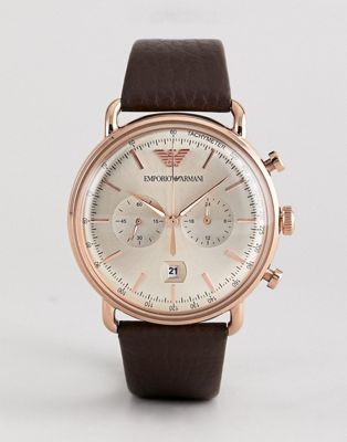 Chronograph Leather Watch In Brown 43mm 