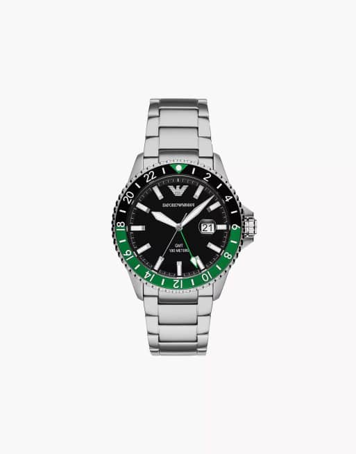 Emporio Armani - AR11589 - World Explorer - Montre pour homme à double fuseau horaire en acier inoxydable - Argenté