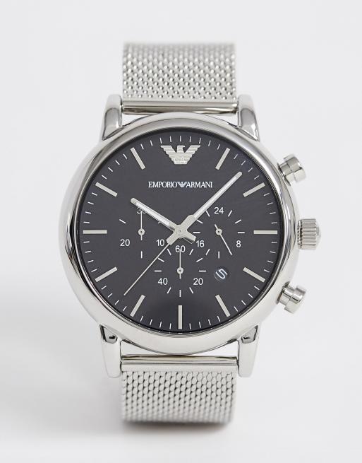 Emporio Armani AR1808 chronograph watch with stainless steel mesh strap |  ASOS