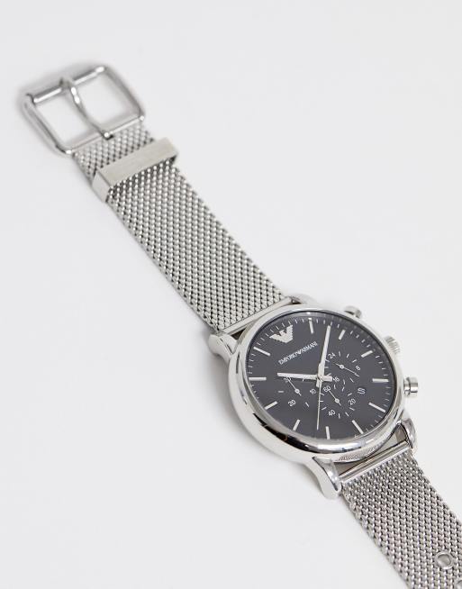 Emporio Armani AR1808 chronograph watch with stainless steel mesh strap |  ASOS