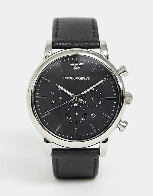 Emporio Armani AR1828 chronograph watch in leather | ASOS