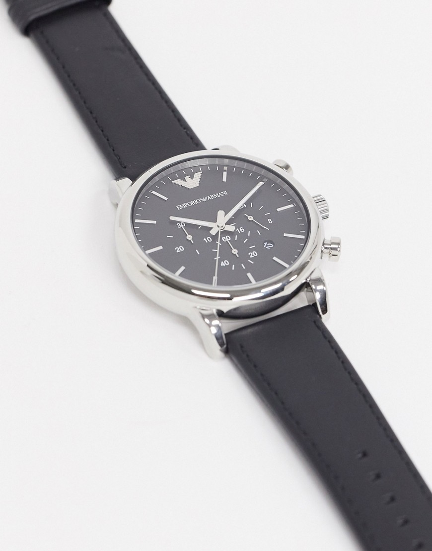 Emporio Armani - AR1828 Luigi - Horloge met leren bandje in zwart