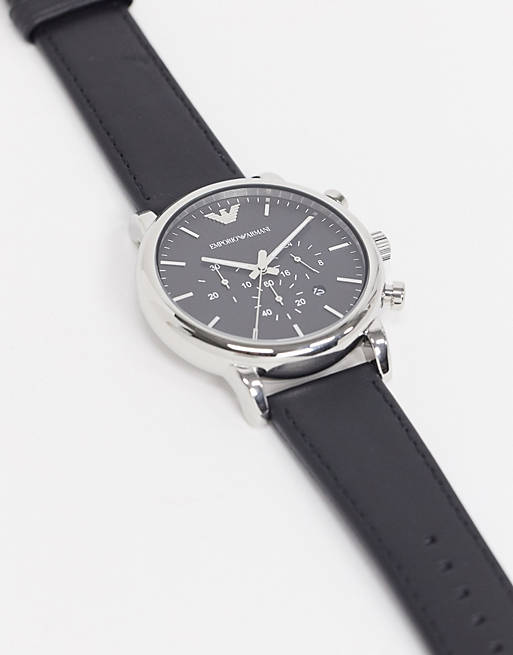 Emporio Armani AR1828 Luigi leather watch in black | ASOS