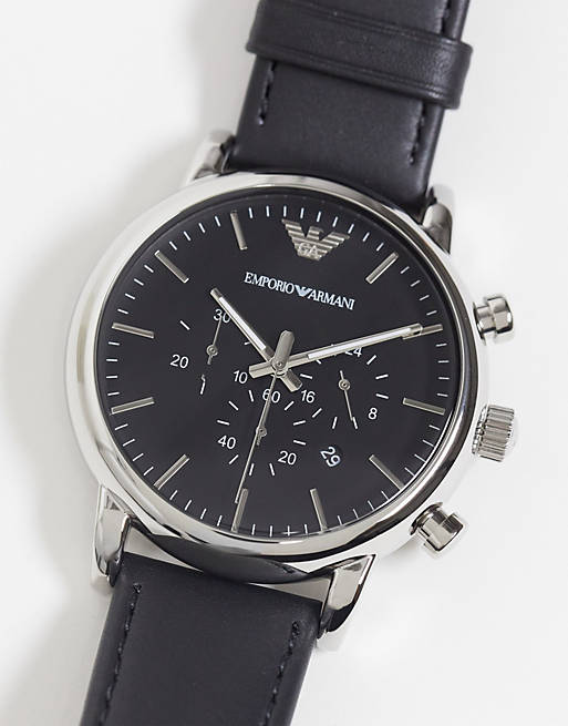 Emporio Armani AR1828 Luigi leather watch in black | ASOS
