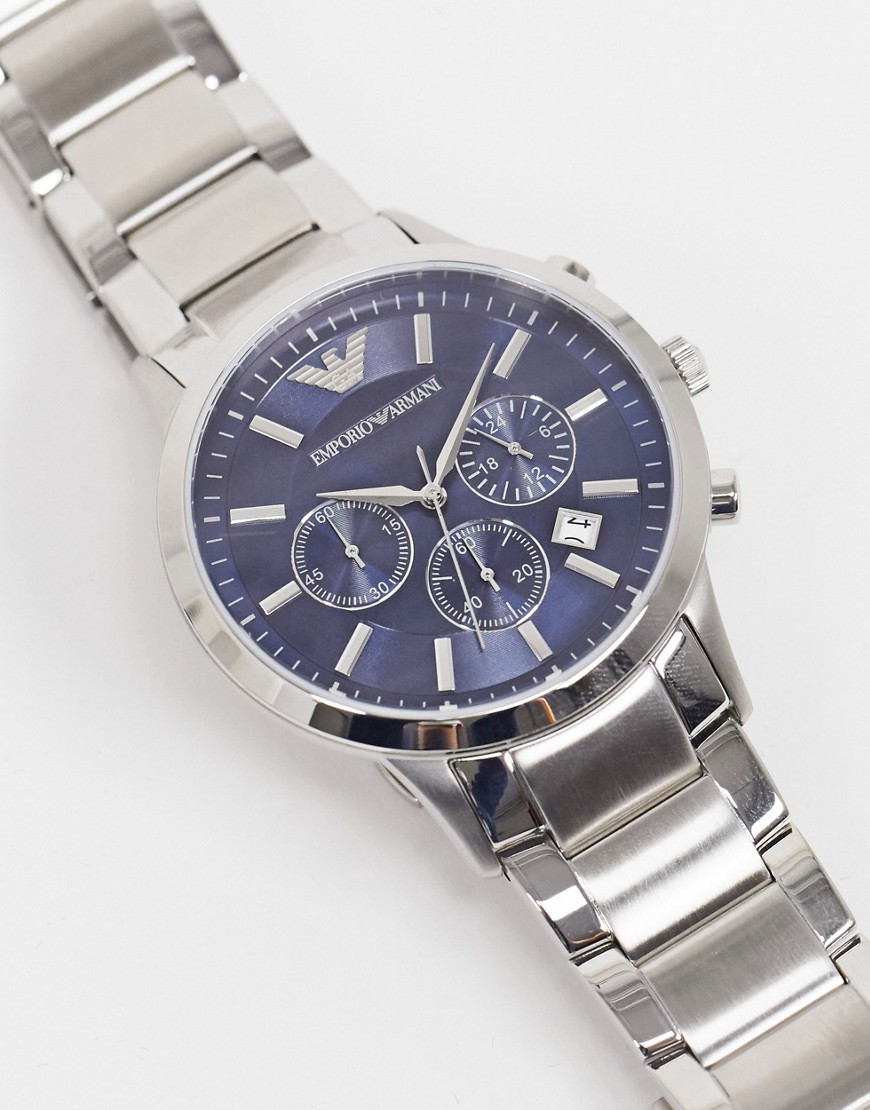 Emporio Armani - AR2448 - Zilverkleurig armbandhorloge met blauwe wijzerplaat