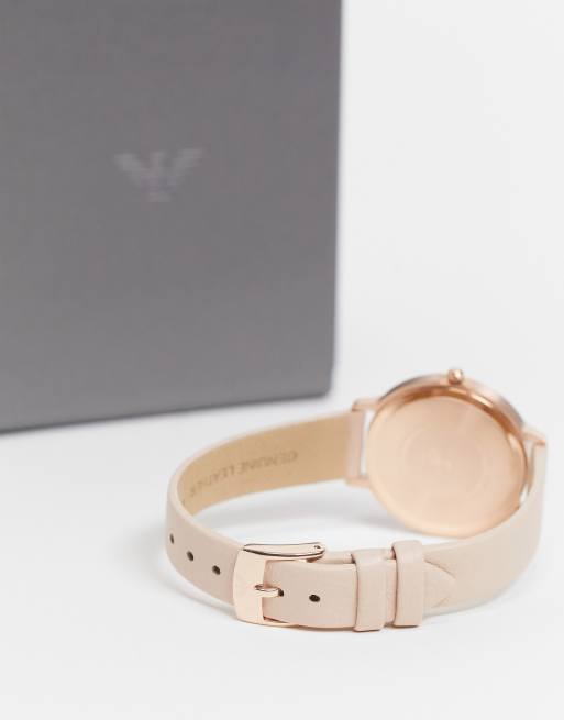 Emporio Armani AR2510 Kappa leather watch in pink ASOS