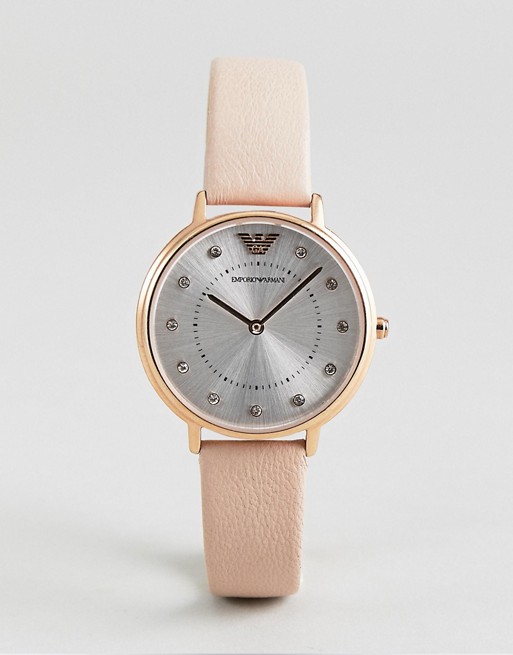 Emporio Armani AR2510 leather strap watch in pink