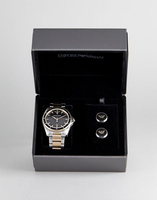 Emporio Armani – AR80017 – Presentset med armbandsklocka och manchettknappar i blandad metall