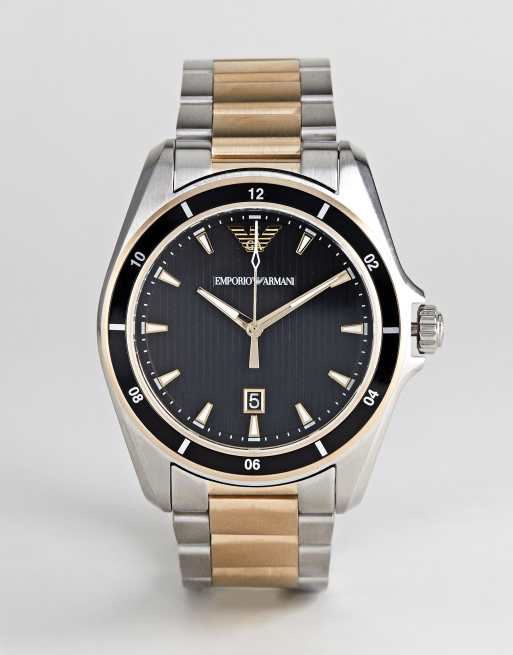 Emporio Armani AR80017 Presentset med armbandsklocka och manchettknappar i blandad metall ASOS