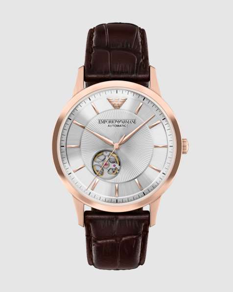 Emporio Armani Archetipo automatic brown leather watch in rose gold - view 1