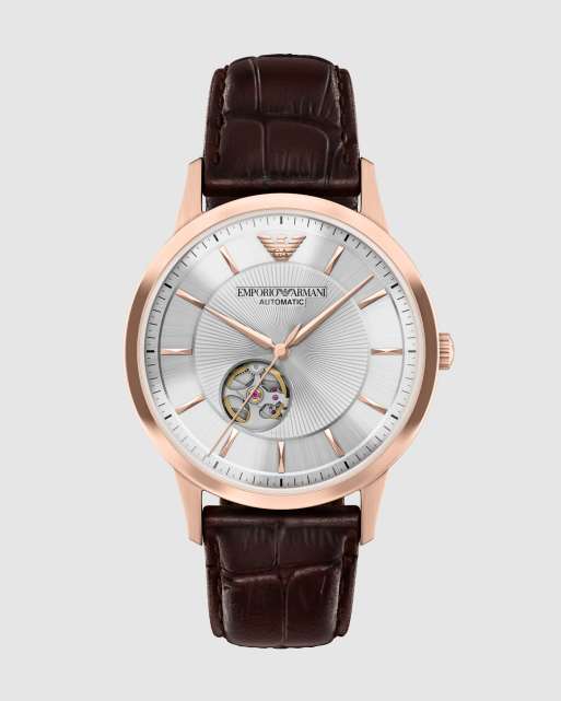 Emporio Armani Archetipo automatic brown leather watch in rose gold, 1 of 4