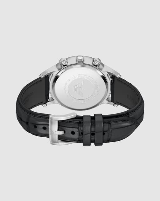 Emporio Armani Archetipo chronograph black leather watch in silver, 4 of 4