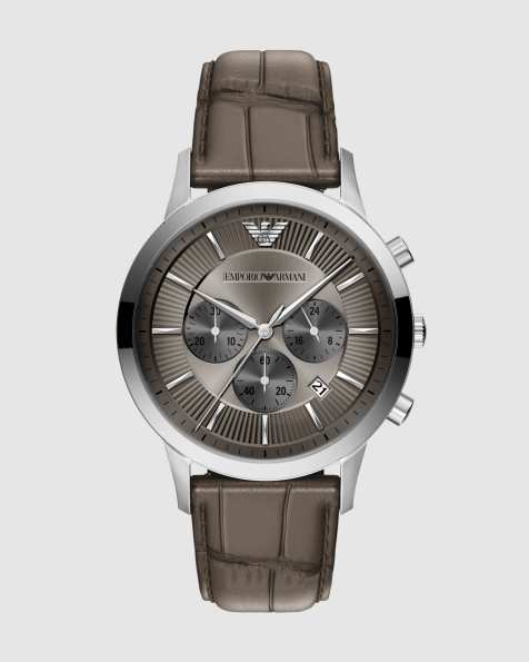 Emporio Armani Archetipo chronograph gray leather watch in silver - view 1