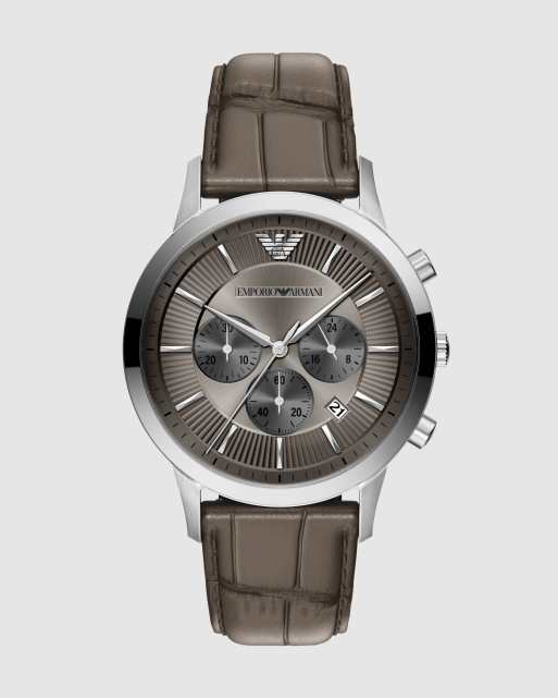 Emporio Armani Archetipo chronograph gray leather watch in silver, 1 of 4