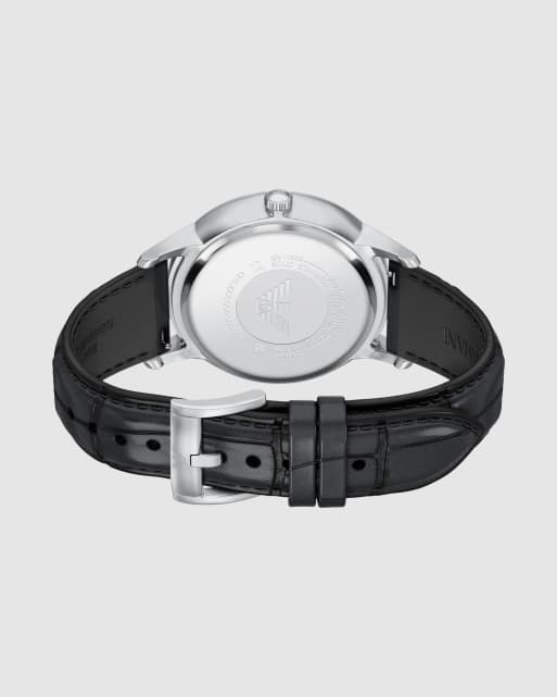 Emporio Armani Archetipo three-hand black leather watch in silver, 4 of 4