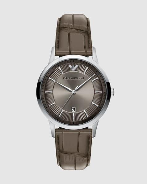 Emporio Armani Archetipo three-hand date gray leather watch in silver - view 1