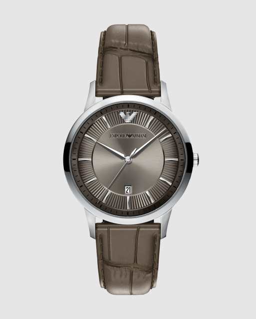 Emporio Armani Archetipo three-hand date gray leather watch in silver, 1 of 4