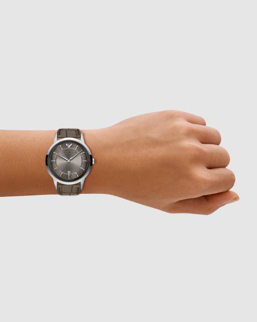 Emporio Armani Archetipo three-hand date gray leather watch in silver, 3 of 4