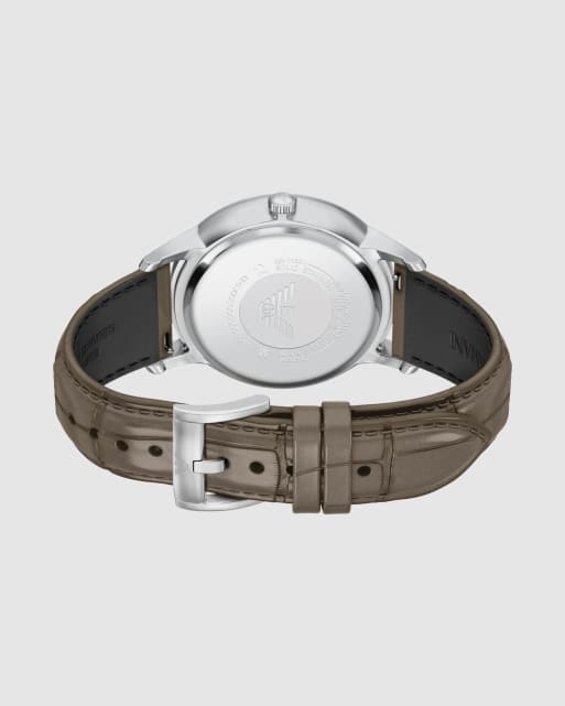Emporio Armani Archetipo three-hand date gray leather watch in silver, 4 of 4