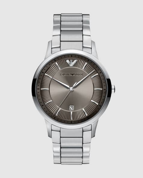 Emporio Armani Archetipo three-hand date stainless steel watch in silver - view 1