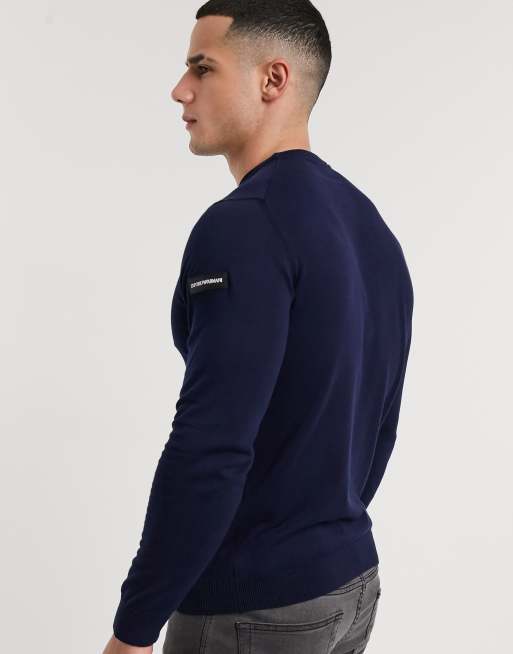 Emporio Armani arm logo knitted jumper in navy ASOS