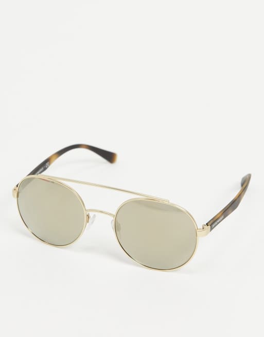 Emporio Armani aviator sunglasses in light brown with dark mirror