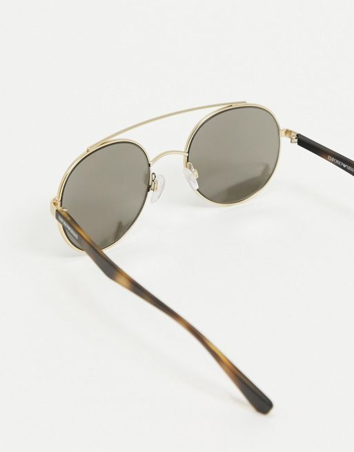 Emporio Armani aviator sunglasses in light brown with mirror lens | ASOS