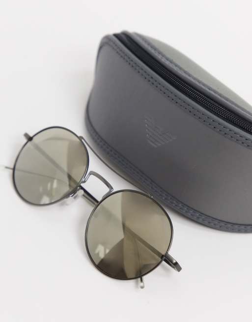 Emporio Armani aviator sunglasses in light brown with mirror lens | ASOS