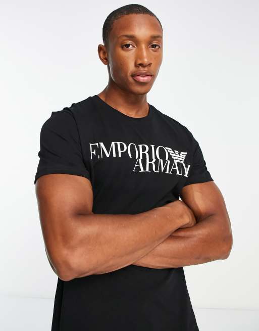 Emporio Armani – Bade-T-Shirt in Schwarz mit auffälligem Logo 